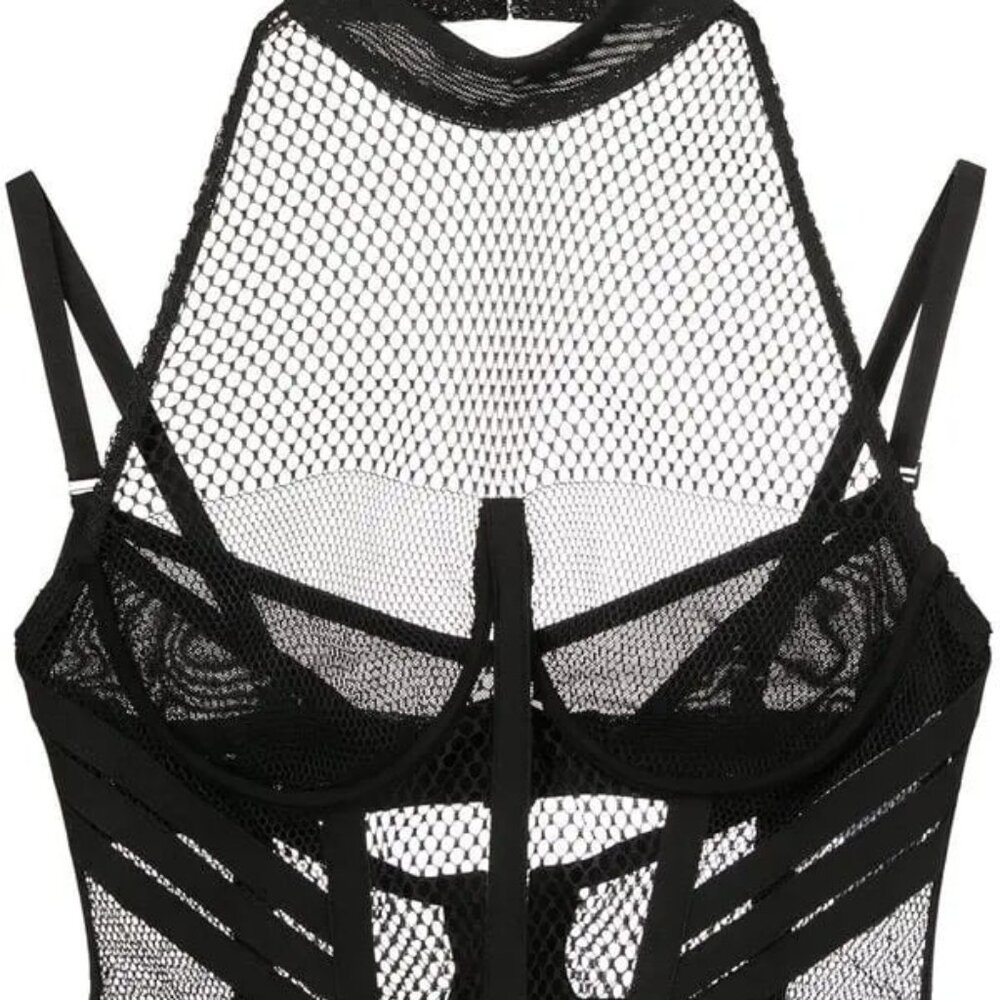 Dion Lee Net Lace Layered Top In Black Mesh Crop … - image 4